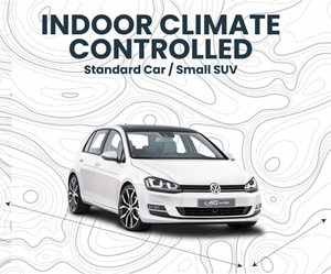 A white Volkswagen car with the text "INDOOR CLIMATE CONTROLLED" above it.